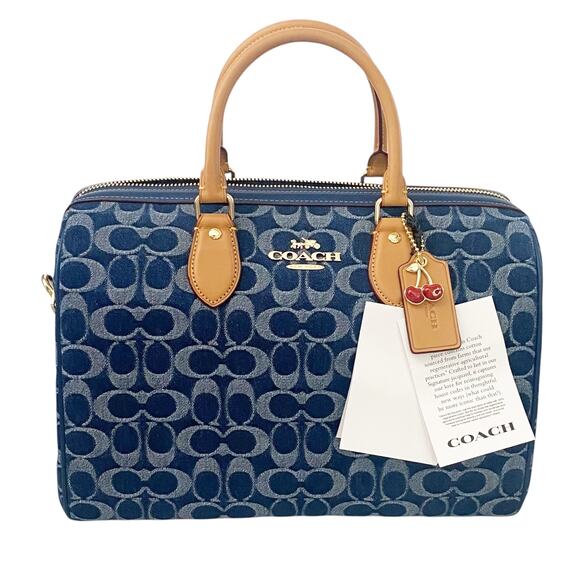 NWT Coach Rowan Large Satchel Bag In Signature Blue Denim Canvas - Picture 1 of 15